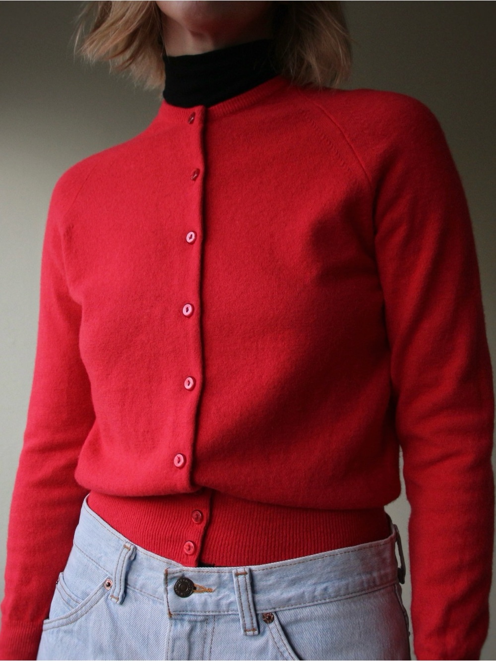 1960's Lam Gora by Carlyle Cherry Red Knit Cardigan